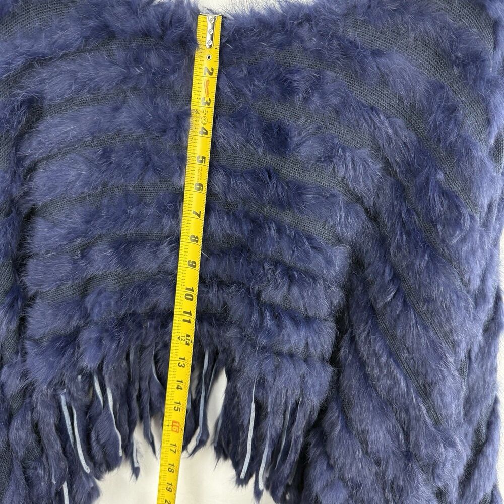 Navy Blue Faux Fur Poncho Cape Fringe Women’s One Size Soft Cozy Wrap - Picture 4 of 14